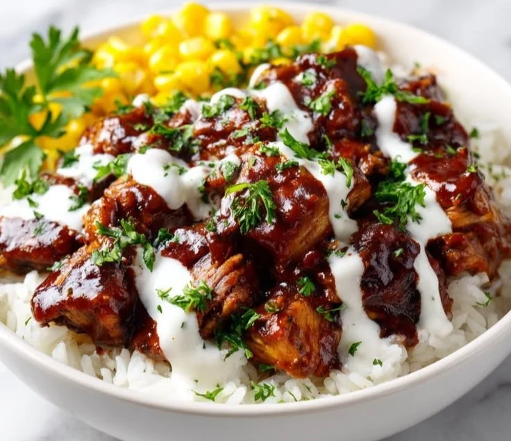 Delicious BBQ Ranch Chicken Bowl served in a cozy setting for a weeknight dinner.