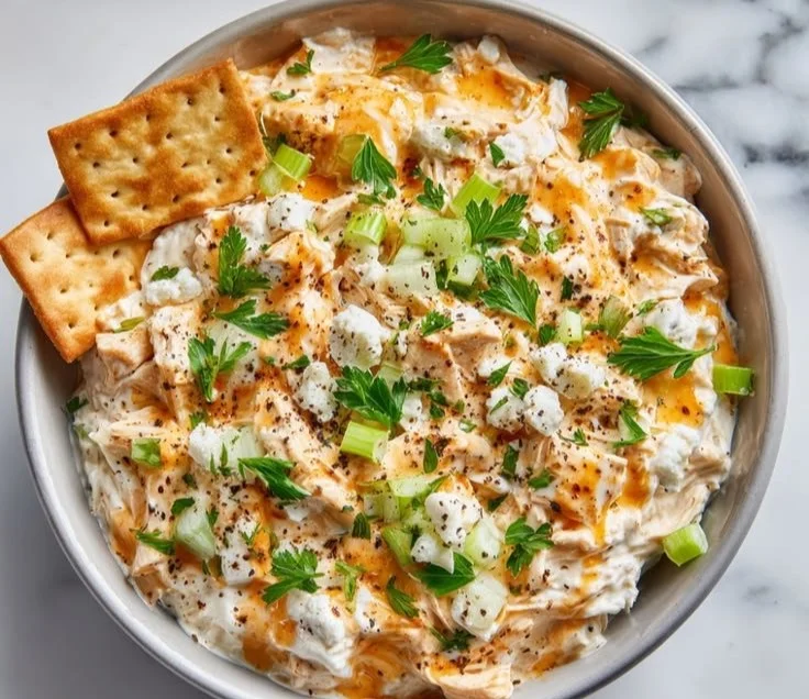 Buffalo Chicken Salad with Cottage Cheese served in a bowl