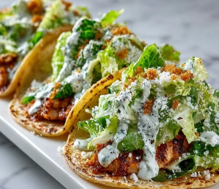 Delicious Chicken Caesar Smash Tacos served with fresh ingredients