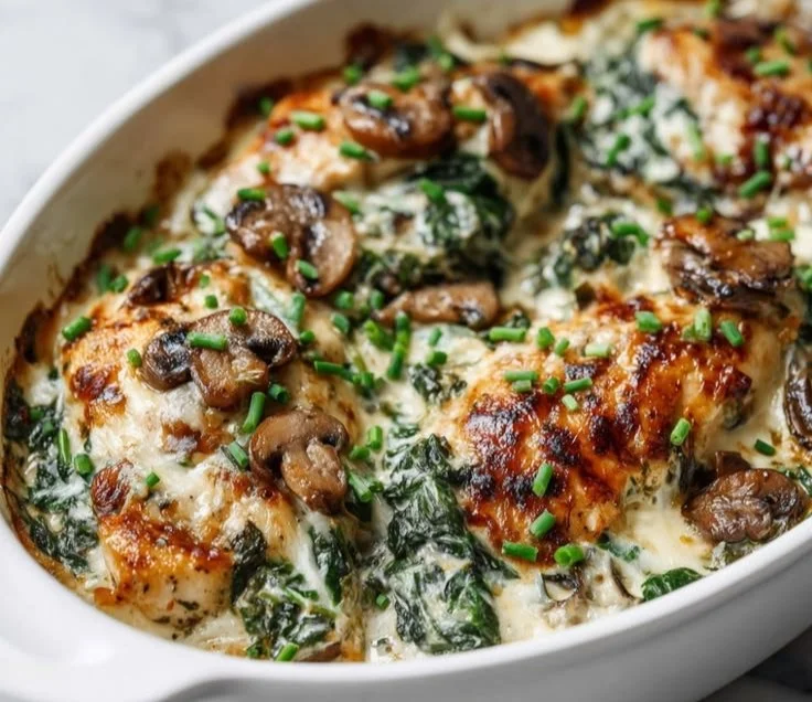 Delicious Chicken Spinach Bake with cheese and fresh spinach