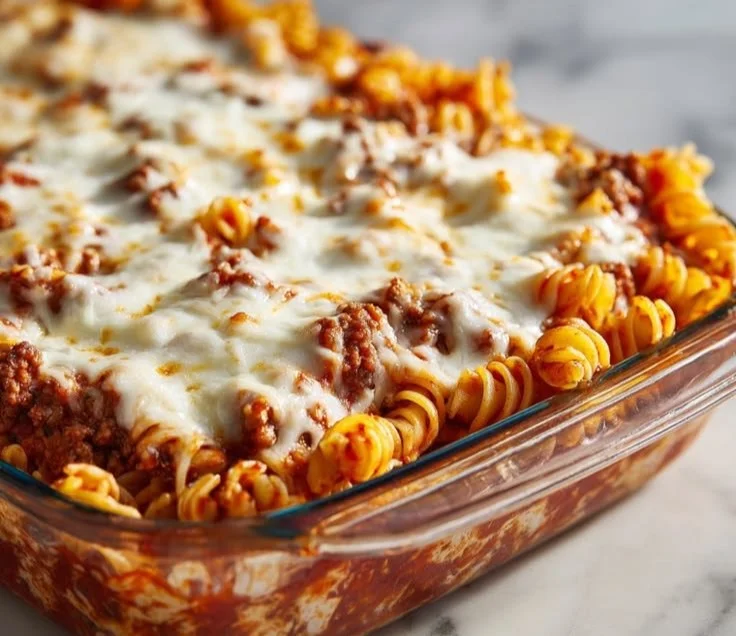 Cottage cheese protein pasta bake served in a cozy dish