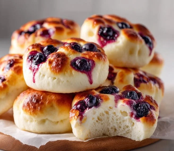 Cottage cheese blueberry cloud bread, a soft and fluffy breakfast treat.