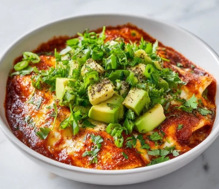 Cottage Cheese Enchilada Bowl with fresh toppings and vibrant colors