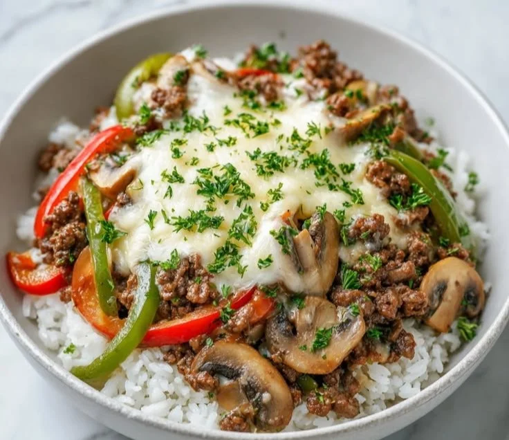 Delicious Ground Beef Philly Cheesesteak sandwich served with toppings