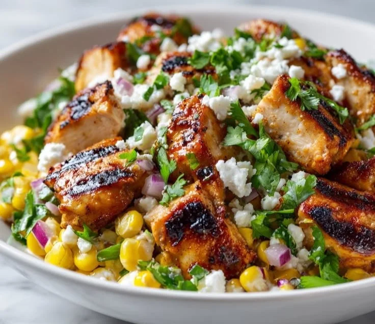 High Protein Chicken Street Corn Salad with fresh ingredients