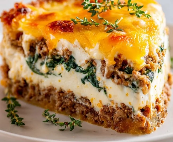 High protein ground turkey casserole baked with vegetables and cheese