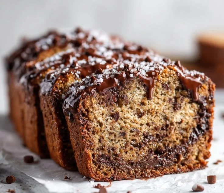 Sliced Protein Banana Bread on a wooden cutting board