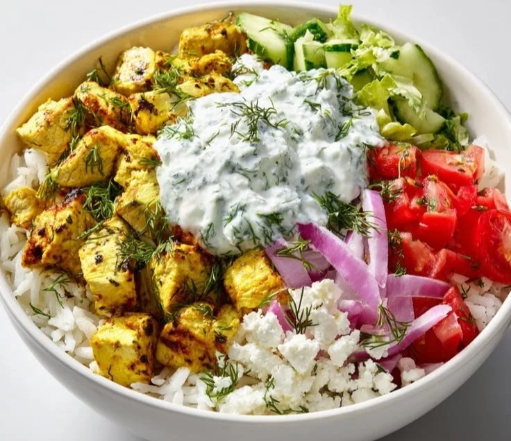 Mediterranean chicken bowls with lemon and dill, perfect for a weeknight meal