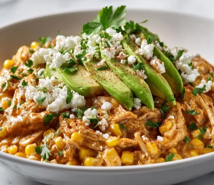 Quick and easy Mexican street corn chicken bowls with vibrant toppings.