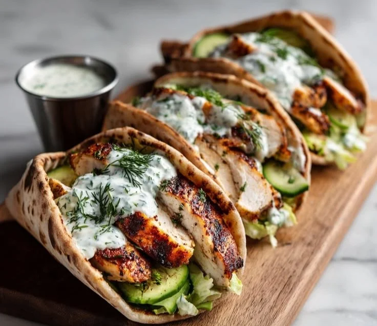 Sheet pan chicken pitas served with herby ranch dressing