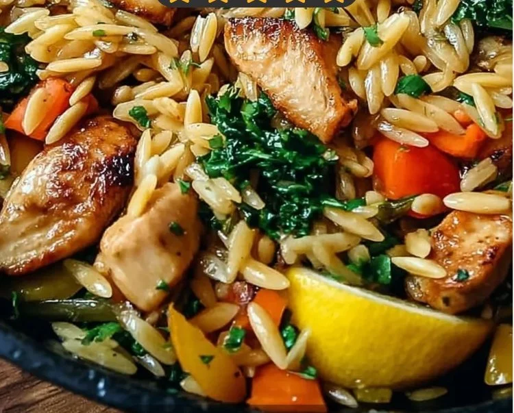 1 Pan Lemon Chicken Orzo Stir Fry prepared in 35 minutes