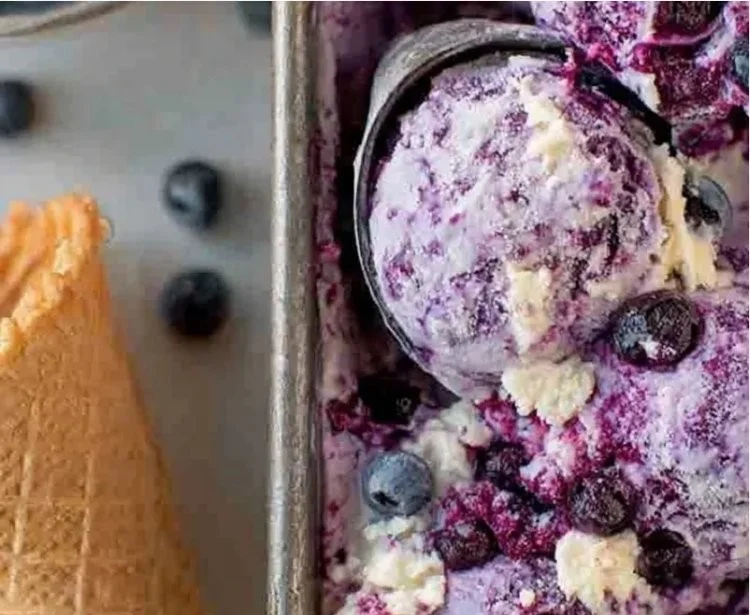 Creamy blueberry ice cream made with cottage cheese for a healthy dessert
