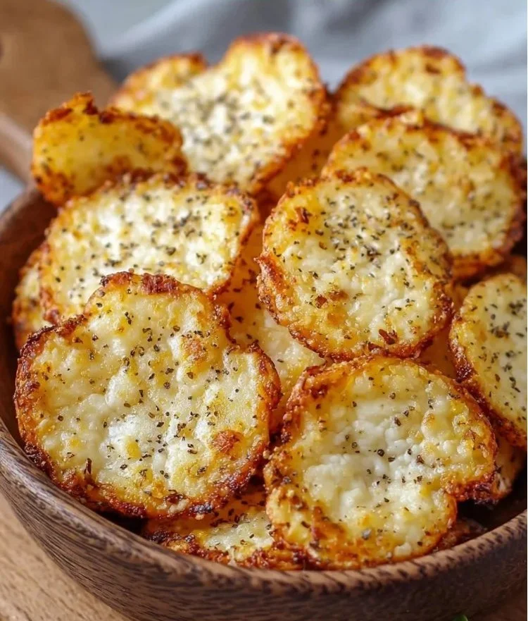 Crispy high protein cottage cheese chips in a bowl for healthy snacking