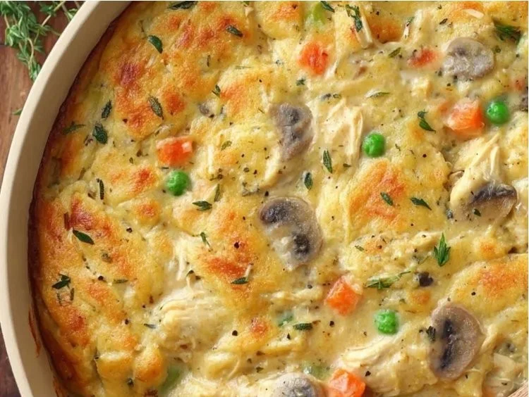 Delicious crustless chicken pot pie, perfect for a cozy dinner.