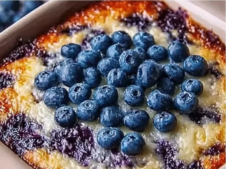 Easy blueberry cottage cheese bake with oats served in a cozy dish
