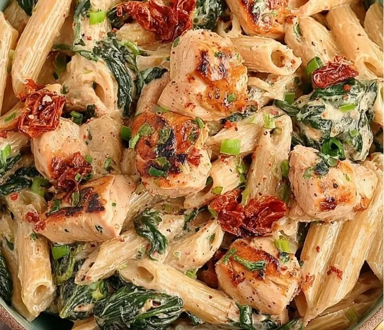 Easy Protein-Packed Tuscan Chicken Pasta with fresh ingredients