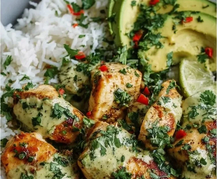 Delicious cilantro lime chicken dish served with fresh lime and cilantro garnish