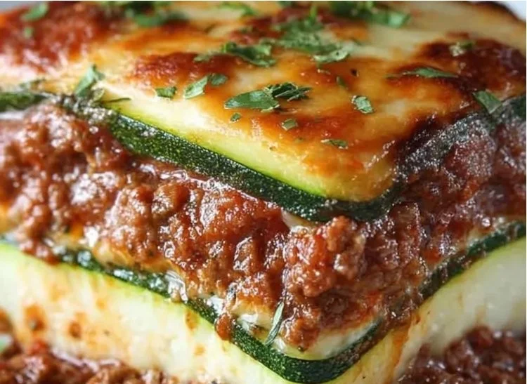 Delicious fresh zucchini lasagna served on a plate with cheese and herbs