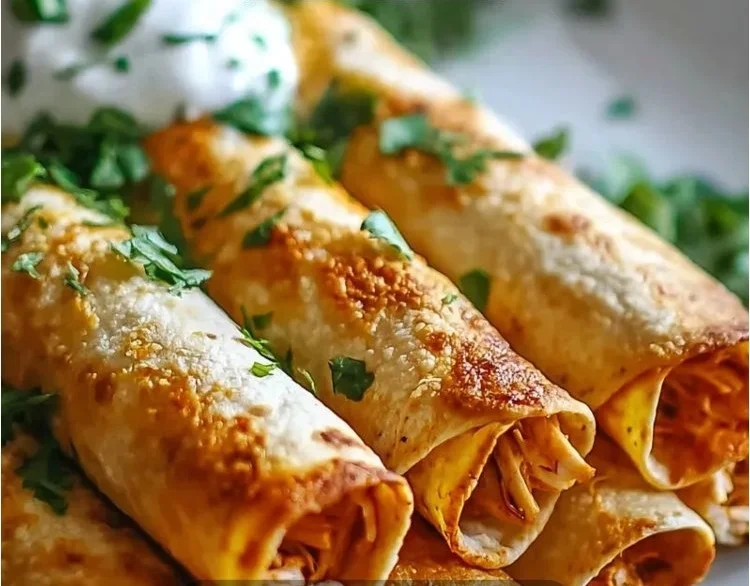 High-protein baked chicken taquitos on a plate ready to serve