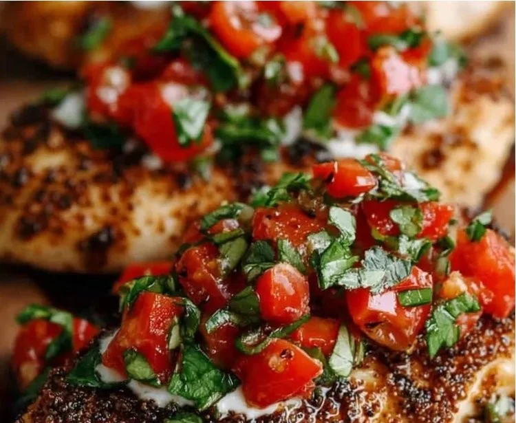 Delicious high-protein bruschetta chicken dish served with fresh toppings