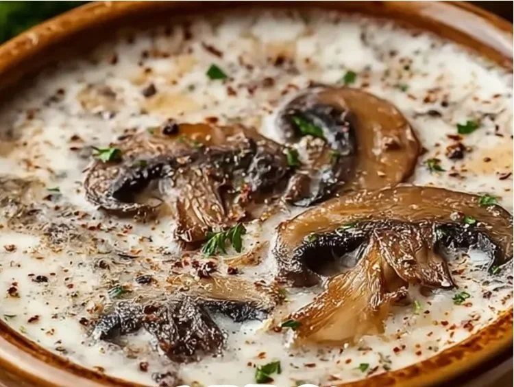 High-protein mushroom soup with cottage cheese in a cozy bowl