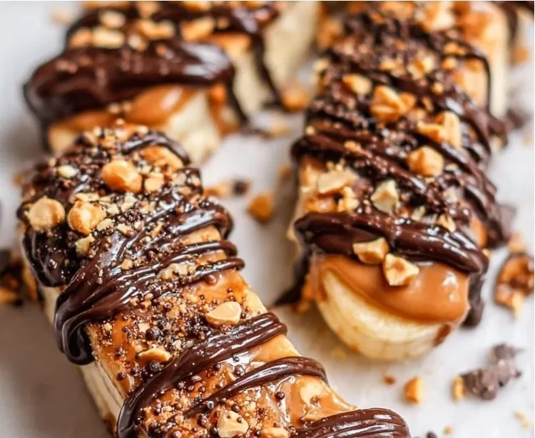 Healthy frozen banana Snickers snack for kids