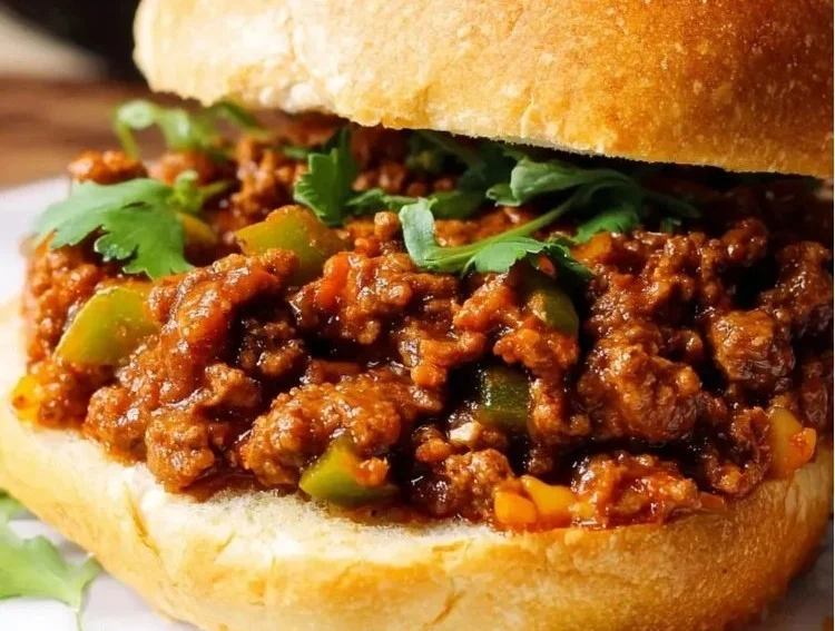 A plate of lean turkey sloppy joes served on toasted buns with toppings