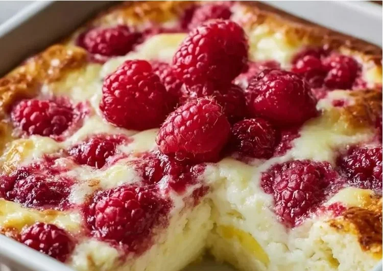 Lemon-Raspberry High-Protein Bake with cottage cheese, a healthy dessert