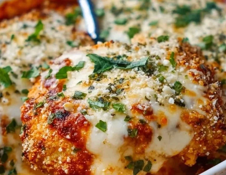 Baked Low-Carb Chicken Parmesan served with a side salad
