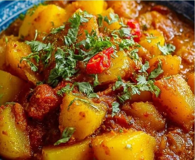 Bowl of high-protein Persian Potato Curry, perfect for muscle gain