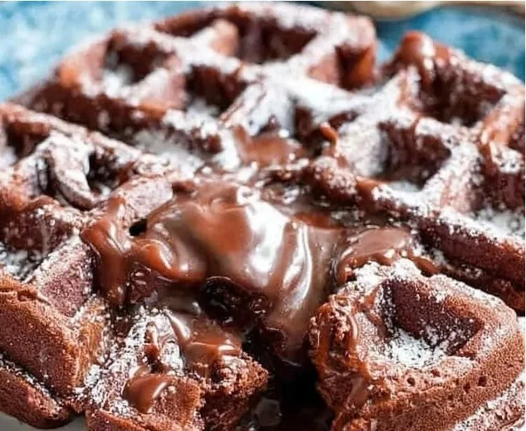 Delicious protein-packed chocolate waffle served with fresh fruit and syrup