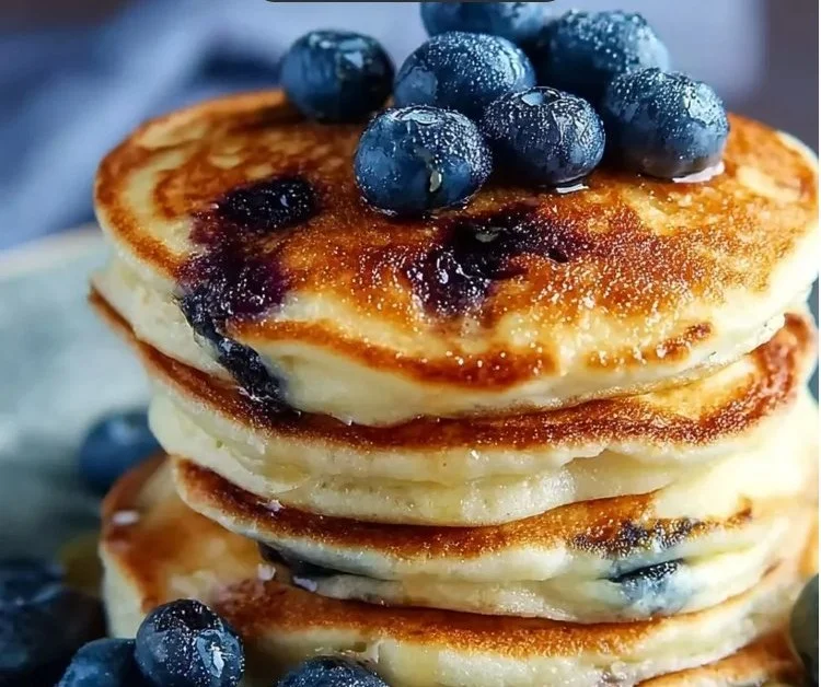 Protein-packed Greek yogurt pancakes served on a plate with syrup and berries