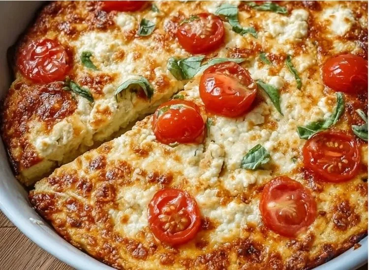 Protein-rich cottage cheese pizza bake topped with turkey pepperoni