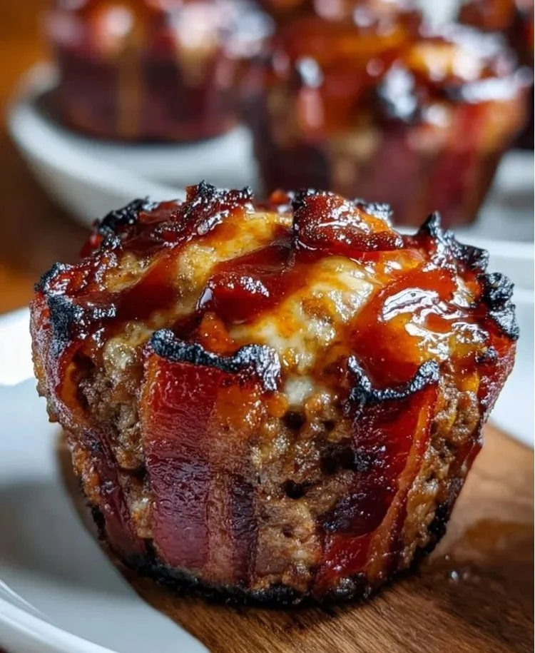 Smoky Bourbon Glazed Meatloaf Cupcakes on a plate
