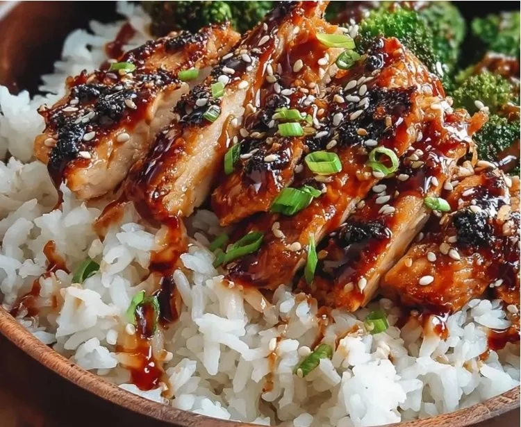 Sticky chicken rice bowl meal prep for quick and easy weeknight dinners