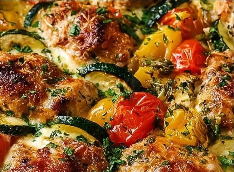 High-protein Mediterranean chicken zucchini bake with fresh vegetables